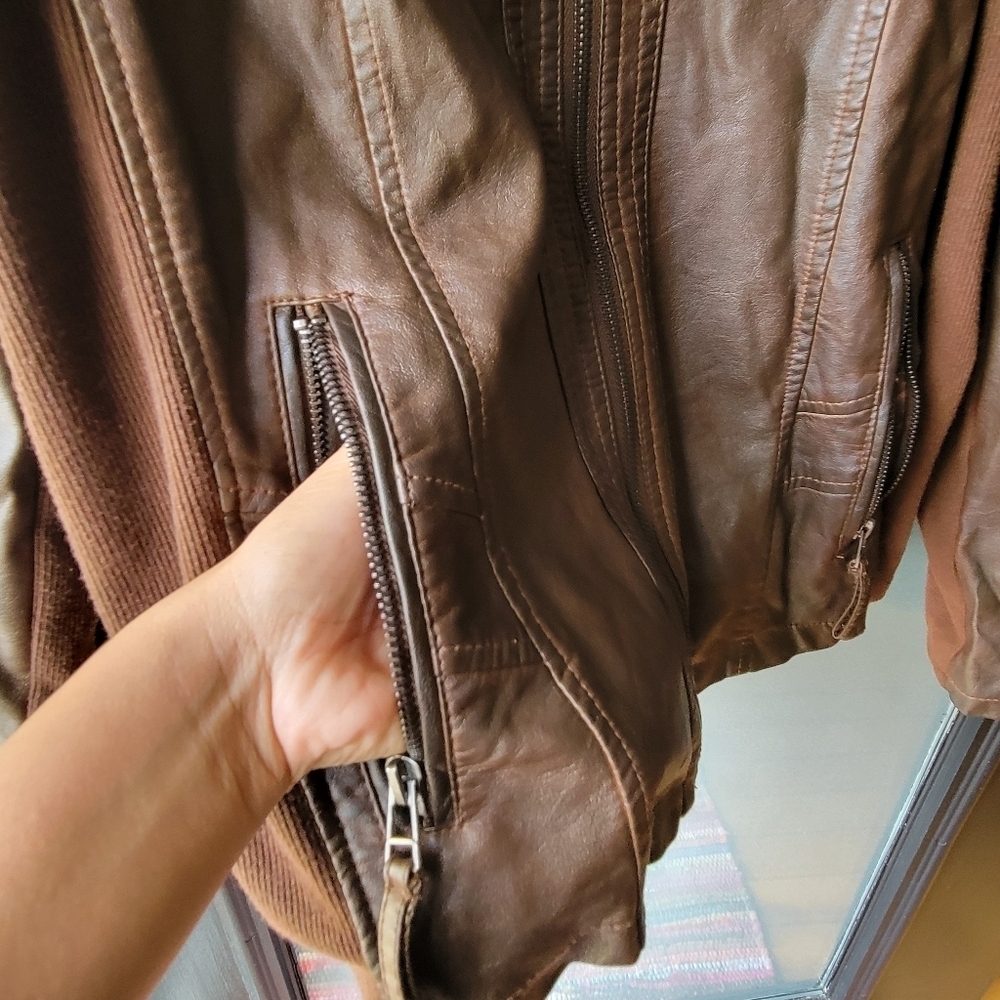 Sebby Collection Womens L Brown Whiskey Color Faux Leather Moto Style Jacket Zip - Picture 5 of 12